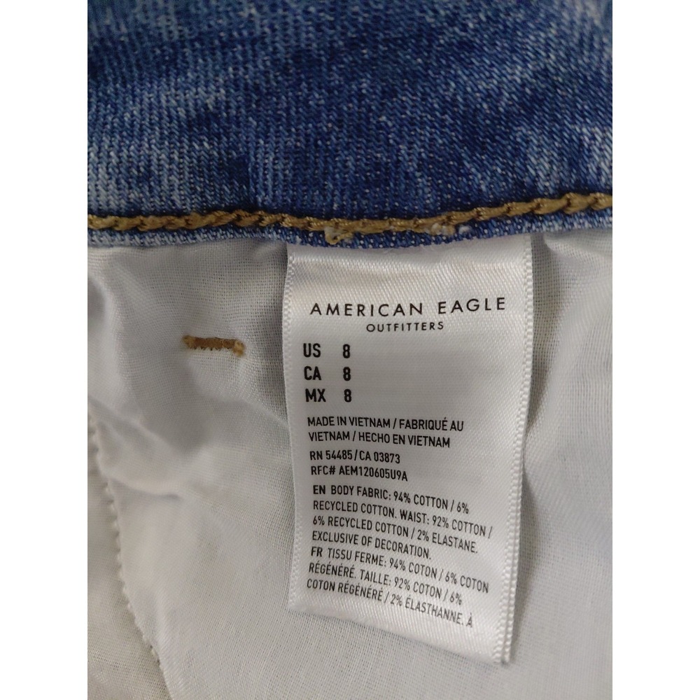 American Eagle High Rise Floral Embroidered  Distressed Denim Mom Shorts 8 Blue - Picture 6 of 7